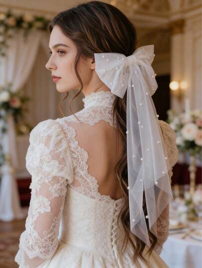 1pc White Simple Bridal Headpiece Hair Comb, Princess Style Wedding Dress Accessory, Short Veil Bride Hair Decoration, Wedding Supplies