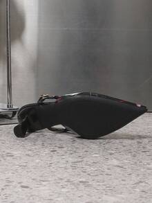 2026春夏尖头细高跟中跟鞋，亮面印花皮革露跟凉鞋，适合夜店、派对和宴会等场合，黑色 - 黑色 - 查看 4