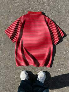 Men's Summer Fine Striped Half-Placket Short Sleeve Casual Polo Shirt - 彩色 - 查看 2