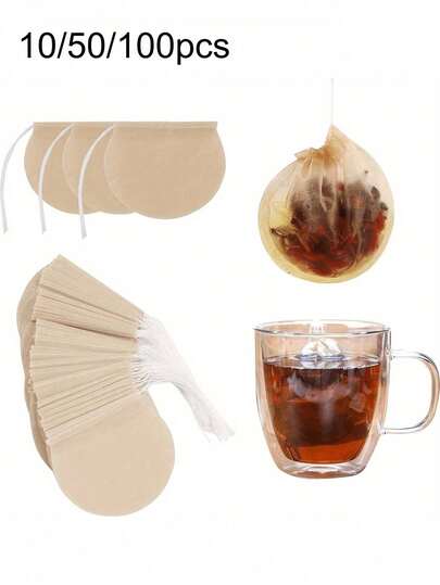 100pcs Tea Bag With Hanging Rope, Fine Mesh Filter For Loose Leaf Tea, Herbs, Powdered Ingredients, Suitable For Home, Office, Travel, Meets Daily Needs For Brewing Tea, Cooking Seasoning, Separating Herbs