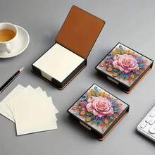 1件DIY钻石画花卉图案不对称钻石马赛克画，黑色仿皮自粘便签盒，内含160张，适用于家庭、办公室、学校用品、手工制作、可爱文具、节日礼物 - 查看 6