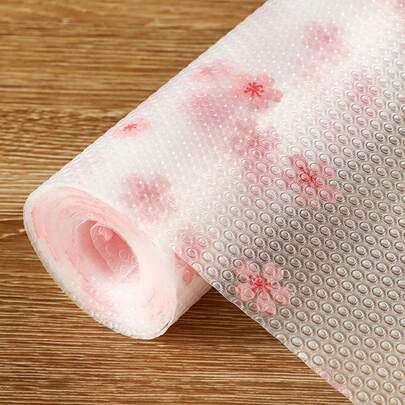 1 Roll Pink Floral EVA Cabinet Shelf Liner, Non-Adhesive Non-Slip Drawer Mat, Easy To Cut Waterproof Fridge Pad, Refrigerator & Cabinet Decor Cherry Blossom Pattern, Kitchen Cabinet Lining | Decorative Shelf Liner | EVA Material, Combining Beauty And Function, Instant Instagrammable Kitchen Countertop