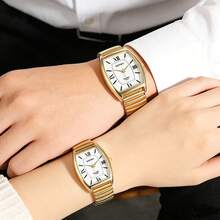 XAPWV Casual Elastic Couple Watches, Quartz Barrel-Shaped Roman Numeral Minimalist Fashion Wristwatches For Men And Women - Multicolor - View 10