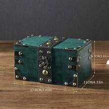 Vintage-Style Lockable Storage Box, Treasure Chest Box, Movie Prop Box, Collectibles Storage Box, Escape Room Investigation Wooden Storage Box, Jewelry Holders, Vintage Home Desktop Decoration. - Ngọc lục bảo - Xem 7