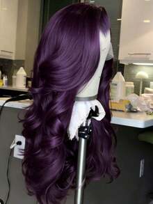 Dark Purple Water Wave Human Hair Wig For Women 13x4 HD Transparent Lace Front Wigs Human Hair Violet Purple Colored Body Wave Wigs Human Hair Natural Looking Brazilian Remy 250 Density Pre Plucked With Baby Hair Natural Hairline - 紫色的 - 查看 7
