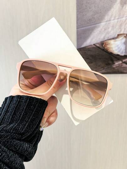 1 PC Women's Polycarbonate Aviator Fashion Glasses Retro Double-Beam Design Lightweight And Comfortable Essentials For Everyday Wear With Glasses Box