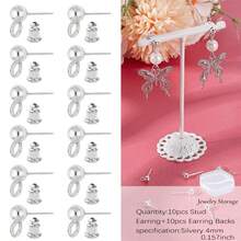 KMEOSCH 20件/套（10对耳环+10对耳钉背扣）串珠耳环带吊坠、圈形耳环、球形耳钉、安全耳钉背扣、DIY首饰制作材料 - 球形附吊耳釘 - 查看 12