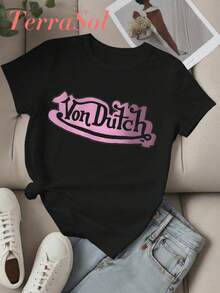 DUTCH Women's Casual Pure Cotton T-Shirt For Easter And St. Patrick's Day, Featuring A Simple And Cute Graphic Print, Round Neck, Short Sleeves, Summer Street Style, And A Surprise Gift For Family And Friends. - 黑色 - 查看 2