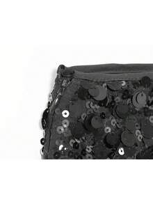 Jupe mini sexy et brillante à paillettes, jupe de soirée moulante à taille haute mode, jaune, printemps noir - Noir - Voir 5