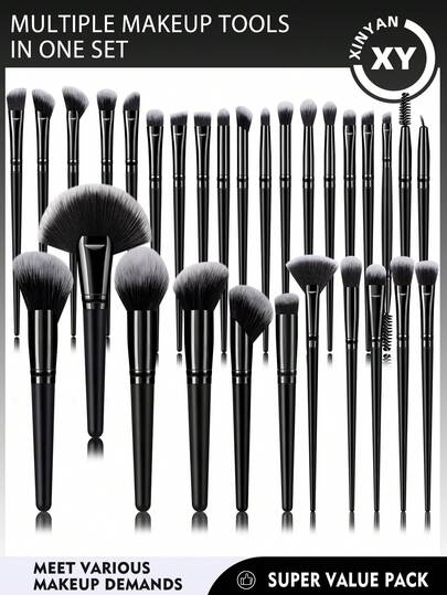 30PCS All-In-One Makeup Brushes: High-Resilient Blending Brushes – Dry & Wet Dual-Use For Foundation, Eyeshadow & Detail Work