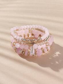 4件套波西米亚风格串珠手链 - 粉色 - 查看 1