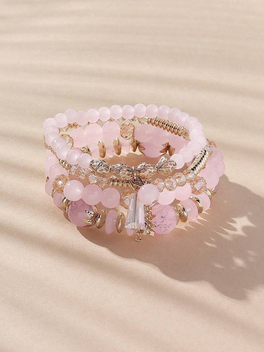 4件套波西米亚风格串珠手链 - 粉色 - 查看 1