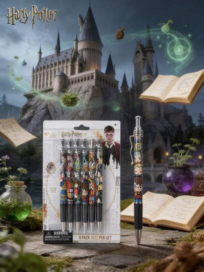 Harry Potter Officially Licensed Smooth Writing Gel Pen Rollerball Pen Office Products No Smudge Note Taking Pens Harry Hermione Ron Magic World Gift 6Pcs Warner Bros