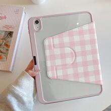 Grid 时尚粉白格子图案保护壳，带亚克力背板，支持睡眠/唤醒功能，防震镜头保护，适用于 10.2 英寸第八代 2020 款/Air 11 英寸 (M2)-2024 款/Pro 11 英寸 (M4)-2024 款/第十代/第十一代 A16/Pro 12.9 英寸/Air 4/5 10.9 英寸/Pro 11 英寸 (2022 款)。 - 粉色 - 查看 3