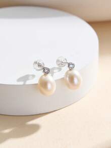 AETOLIA 1 Set Elegant S925 Sterling Silver Necklace & Earrings Set, Plated White Gold, Matched With 7-9mm Natural Cultured Pearl, Suitable For Women's Wedding/Date Wear - Silver - View 8