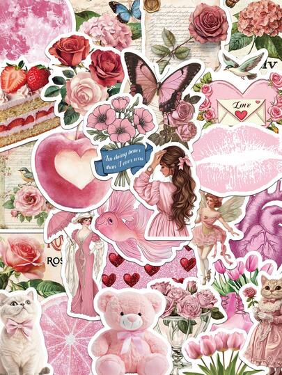 50pcs Pink Aesthetic Stickers Handbook Laptop Cell Phone Case Luggage Skateboard Helmet Decorative Stickers