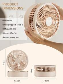 EIGIIS 1pc Mini Portable Adjustable Desktop Fan, 5 Wind Speeds, With Lighting Mirror, Wireless Charging USB Powered, Foldable & Adjustable, Suitable For Office, With Timer Function - Desktop Version - View 8