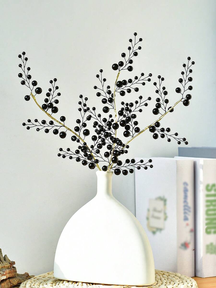 1 pieza Rama de flor artificial de perla negra elegante, decoración floral realista y duradera sin mantenimiento, adecuada para bodas, fiestas, relleno de jarrones, decoración del hogar para la sala de estar, mesa