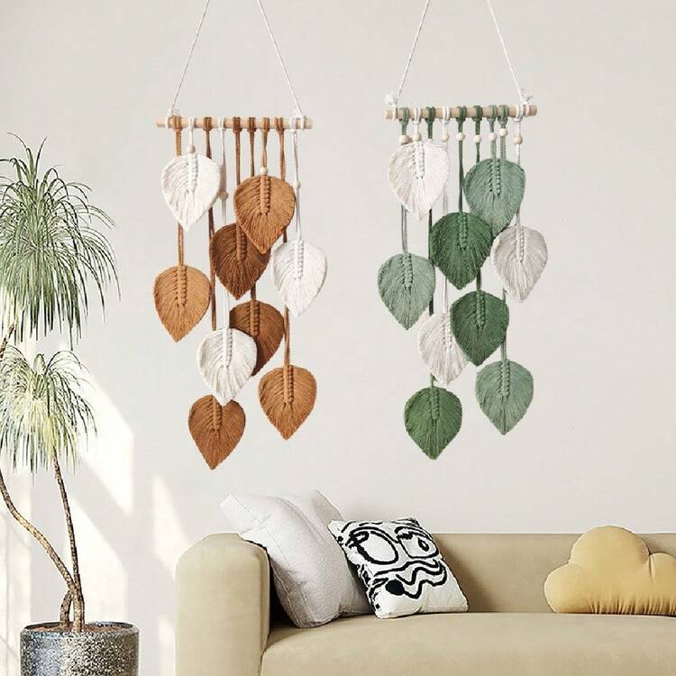 1 tấm/bộ tranh treo tường phong cách Boho, họa tiết lá đan thủ công, dây thừng cotton trang trí tua rua, thích hợp cho phòng khách nhà nghỉ, phòng ngủ, phòng trưng bày, quán cà phê, tạo không gian thư giãn như đang đi nghỉ dưỡng. - Xem 1
