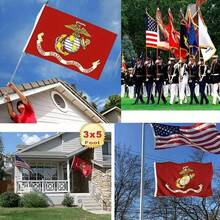 美国海军陆战队军旗，3英尺x5英尺，户外适用 - 美国海军陆战队旗帜，采用超耐用双缝线和2个黄铜扣眼，全天候适用，美国官方海军陆战队旗帜横幅，适用于户外 - US/MC - 查看 8