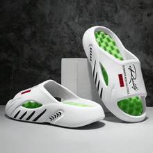 Men's Fashionable Letter Printed Slippers With Thick Sole, Increased Height, Anti Slip, Wear-Resistant, Breathable, Oversized Cool Slippers For Indoor And Outdoor Leisure, Sports Gatherings, Parties, Beaches, One Foot Slippers - 白色 - 查看 3