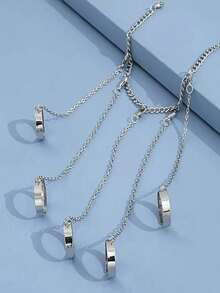 1pc Personalized Metal Chain Finger Ring Bracelet, Men's Hip Hop Street Fashion Cool Party Wear - White - View 3