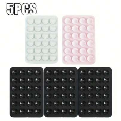5pcs/24pcs Single-Sided Silicone Suction Cup Stickers, Portable Movable Phone Holder Stand, Square Universal Phone Suction Cup With Super Sticky Silicone Non-Slip, Finger Grip For Selfie And Video, Multifunctional Phone Accessories Fit All Models