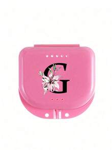 字母 A-Z 牙齿矫正保持器假牙粉色收纳盒，花朵字母装饰，牙套收纳盒，假牙盒，透气正畸牙套盒，保持器盒，牙科收纳盒，假牙放置盒，易于使用，方便携带，牙套矫正器矫正器盒，口腔卫生牙套收纳盒，家庭办公室宿舍用品，家居收纳用品，牙科配件 - 彩色 - 查看 23