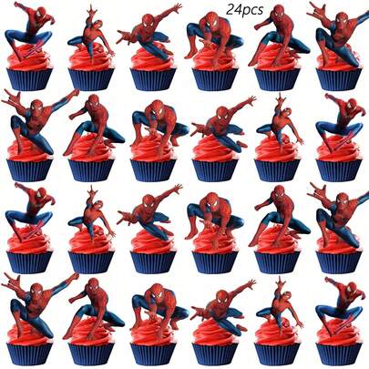 Marvel 蛋糕和纸杯蛋糕装饰插牌——儿童生日快乐蛋糕装饰！生日派对礼物和蛋糕点缀的完美之选。超级英雄主题，男孩生日派对必备！