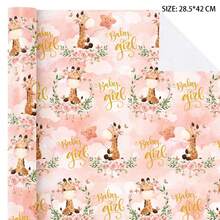 5/10 Sheets Baby Girl Wrapping Paper,28.5*42cm Baby Wrapping Paper, Cute Giraffe And Baby Girl Lettering Design, Perfect For Baby Shower, Party, Holiday - Multicolor - View 7