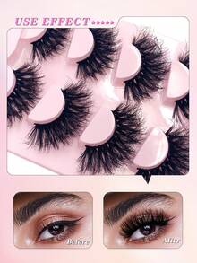 ENCHUW 4 Pairs Lashes Fluffy Wispy False Eyelashes D Curl Faux Mink Lashes That Look Like Extensions Dramatic Long Volume Lashes Pack - Black - View 4