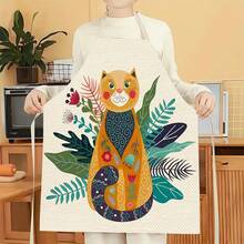 1pc Floral & Cat Pattern Apron, Creative Funny Fashionable Printed Apron, Home Cleaning Apron, Easy Clean Kitchen Cooking Apron, Creative Home Apron - Multicolor - View 3