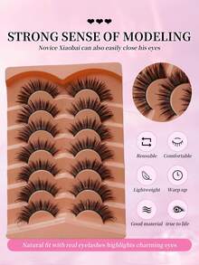 7 Pairs Natural Lashes Cat Eye Eyelashes Fox Eye Eyelashes Full Strip Clear Band Soft Fluffy Eyelash Cross Wispy Dramatic Faux Mink Lashes For Daily And Party Makeup Use -Long-Lasting And -Looking Eyelash Extensions - Black - View 2