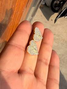 2pcs Fashionable Exquisite New Fully Rhinestone Heart Stud Earrings For Women - Multicolor - View 7