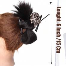 6英寸爪夹发髻发饰，蓬松豹纹发圈，秋冬季马尾辫发饰 - Dark Brown - 查看 3
