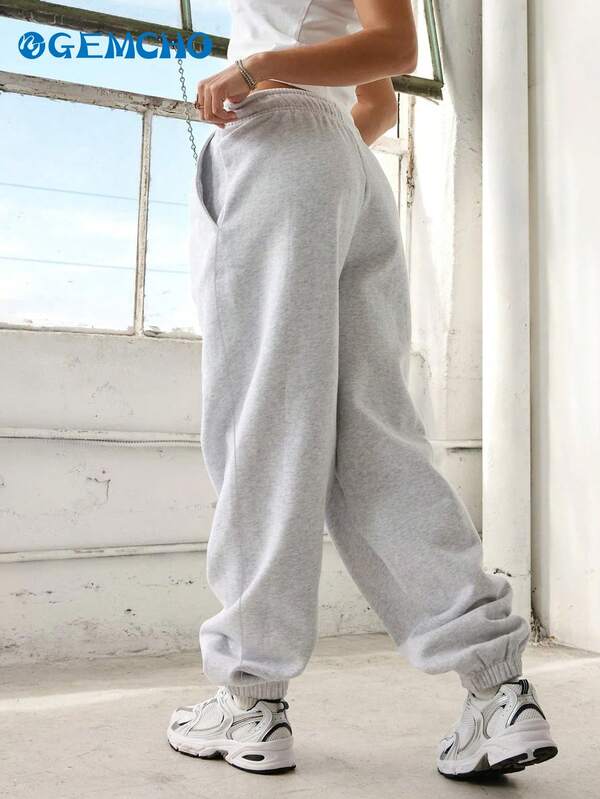 GEMCHO Elastic Waist Drawstring Sports Pants, Suitable For Graduation Season, Back To School Season, Women Teachers Outfit