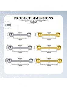 12Pcs 14G Stainless Steel Straight Barbell Tongue & Nipple Rings For Women & Men Length 14MM, 16MM, 18MM Piercing Jewelry - Multicolor - View 4