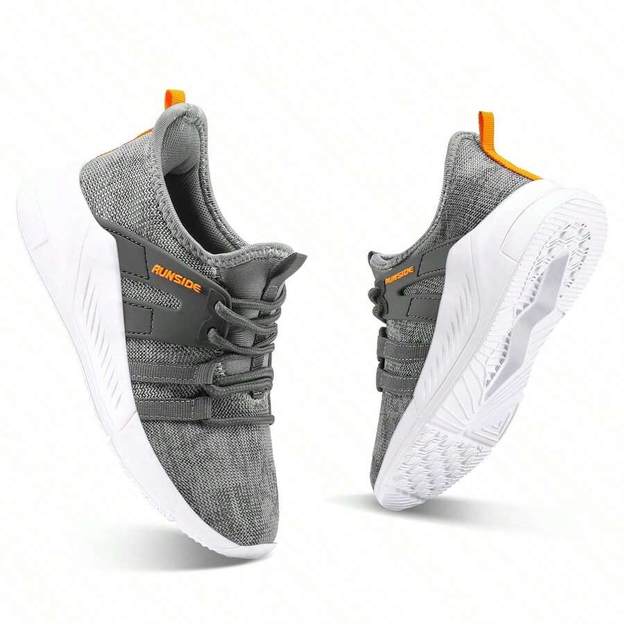 Kids Athletic Sneakers Boys Girls – Lightweight Breathable Lace Up Running Tennis Shoes For Toddler Little Kid Big Kid - 灰色 - 查看 1
