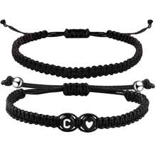 2件套黑白心形26字母编织手链，简约百搭爱心手链套装 - 黑色 - 查看 22