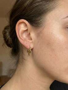 Stainless Steel Earrings Hoops For Women Hoop Earrings Set For Girls Women Gold Jewelry Earrings Chunky Statement C Shape Hoop Earrings Vintage Geometric Thick Stud Earrings - Gold - View 5