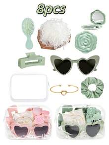 8 件套婚礼伴娘邀请函套装，包含透明化妆清洁袋、发带、手链、发夹、眼罩和时尚眼镜。绿色新郎派对纪念品，适合情人节、母亲节、婚礼和伴娘聚会，情人节礼物。朋友复活节派对（ - A - 查看 2