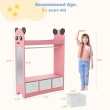 HEDOAJIM Kids Armoire With Mirror, Dress Up Closet With Storage Bins And Shelves, Princess And Costumes Wardrobe For Bedroom, Kids Room - Pink - View 2