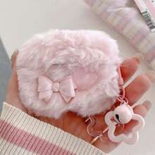 Autumn/Winter Plush Bow Heart Bluetooth Earphone Protective Case With Star Pendant, Anti-Drop Earphone Cover - Pink - View 8