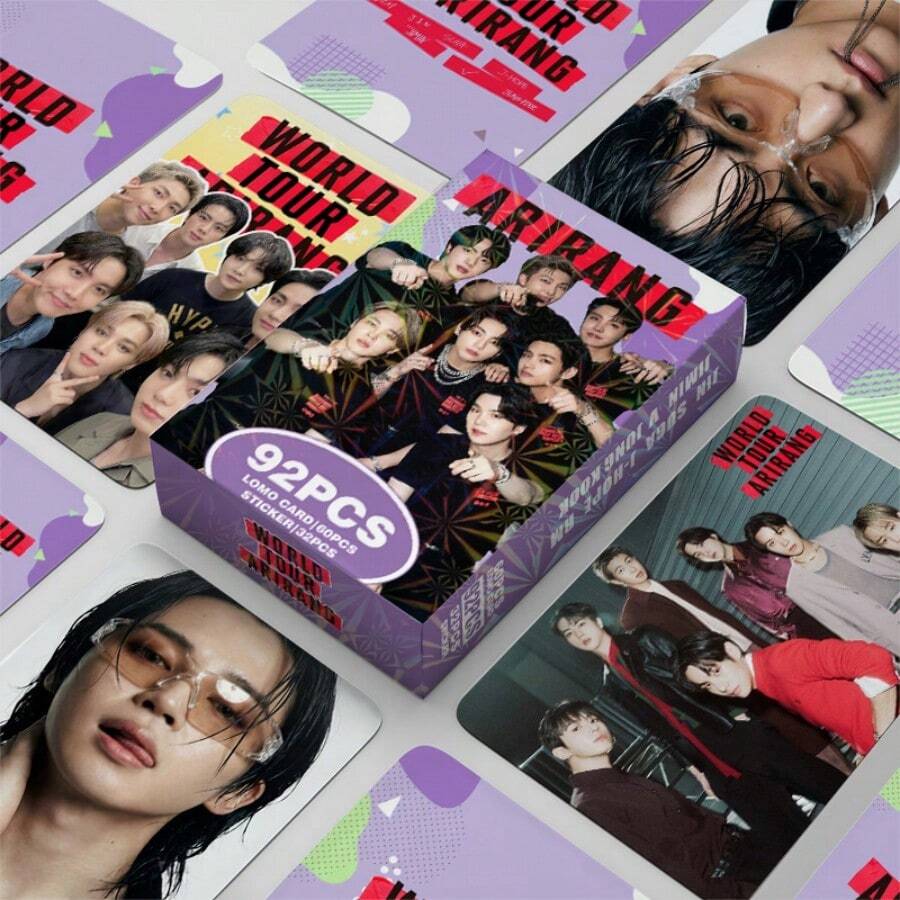92 piezas Tarjetas fotográficas de , Tarjetas fotográficas del nuevo álbum de ARIRANG, Pegatinas de celebridades, Tarjetas LOMO, Tarjetas de felicitación, Tarjetas de doble cara, Tarjetas de colección en caja/Marcadores, Juego de pegatinas de tarjetas LOMO, Artículos de fans esenciales para coleccionar - Multicolor - Ver 1