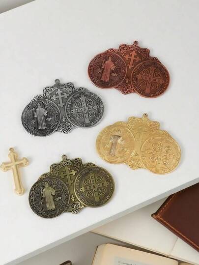 1pc Saint Benedict Plaque Pendant, Pendant Decoration Accessory, DIY Accessory (The Patterns On The Front And Back Are Consistent)