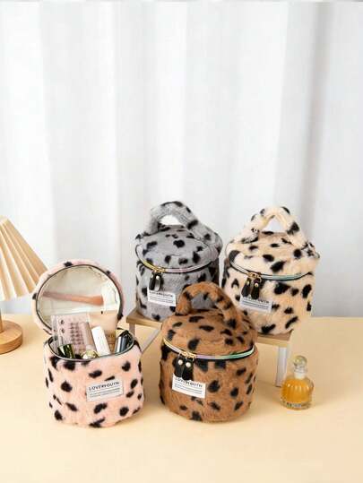 Leopard Print Toiletry Bag, 3D Shaped Makeup Bag With Ample Capacity, Convenient Handheld Design, Multi-Color Options To Match Different Styles, Suitable For Desktop Storage, Commuting, Short-Distance Travel And More Scenarios