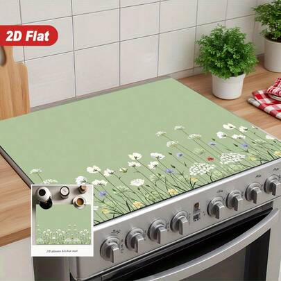 1pc 2D Rubber Oven Cover Pad-Non-Slip, Heat-Resistant, Scratch-Resistant And Washable Design With Floral Patterns, Suitable For Glass Ovens, Toasters, Washing Machines And Dryers, And Used For Home Decoration.