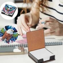 1pc DIY Diamond Art Owl Pattern, Asymmetrical Rhinestone Mosaic Painting, Black Faux Leather Self-Adhesive Memo Pad Box With 160 Sheets, Ideal For Home, Office And School Supplies, Craft, Cute Stationery, Holiday Gift - View 9