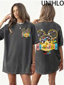Disney UNIHLO  Mickey  Printed Summer Heavyweight Retro Washed Street Fashion Casual T-Shirt - màu đen - Xem 2