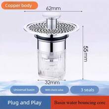 Brass Pop-Up Sink Drain, Press Type Drain Stopper Suitable For Bathroom Sink, Universal Pop-Up Drain Replacement, Anti-Leakage Sink Strainer - Multicolor - View 14